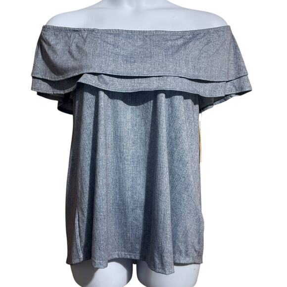 NWT Signature studio soft chambray 4 in 1 ruffle top flowy blouse -XL - Picture 1 of 10